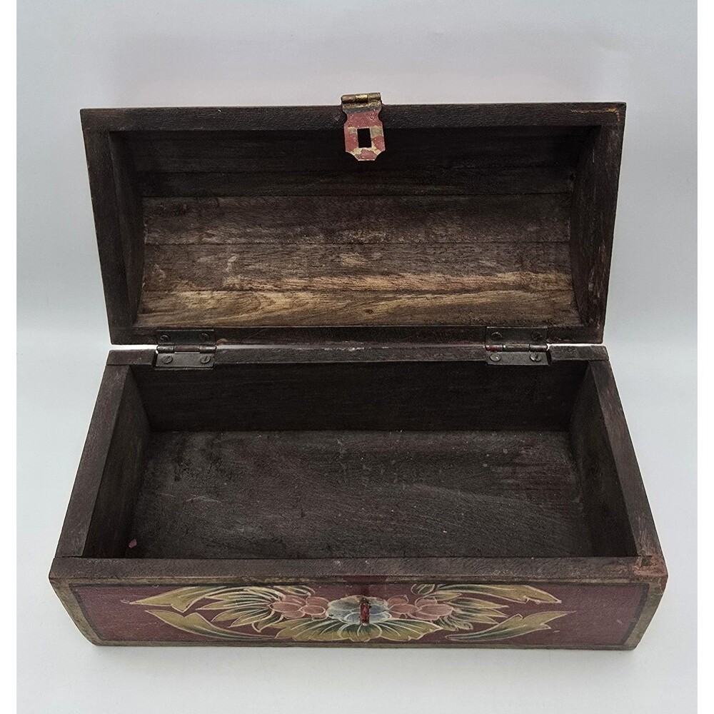 Vintage Hand Painted Wooden Floral Trinket Box 10" Long \ Cottage - Picture 8 of 13